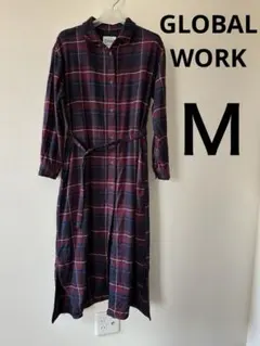 GLOBAL WORK フランネル シャツワンピース Ｍ グローバルワーク