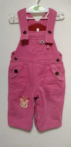 ウサギ刺繍 ピンク コーデュロイロンパース オーバーオール 70