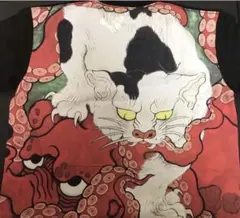 石黒亜矢子猫とタコのアートプリントTシャツ