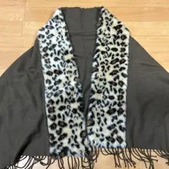 ブラウン ヒョウ柄 フリンジ ストール