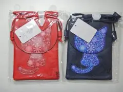 【未開封/未使用】猫 花柄 ポシェット ショルダーバッグ 黒＆赤 2点セット