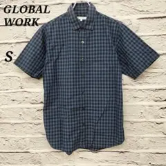 グローバルワーク 【S】 半袖シャツ チェック コットン ブルー
