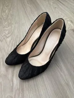 銀座かねまつ ブラックストライプ ハイヒール