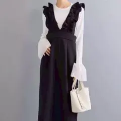 異素材フリルショルダージャンスカ ブラック　黒