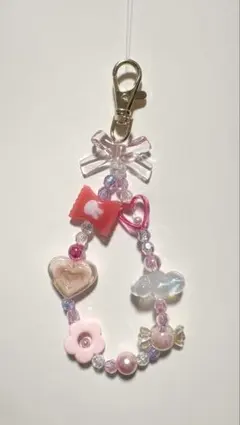 ビーズストラップ ピンク