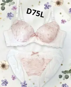 D75L　大人のアンティーク水彩花柄　気品レースの脇高ブラセット　ホワイト