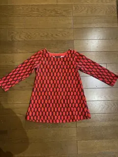 marimekko 赤色パターン 七分袖ワンピース 92/2Y