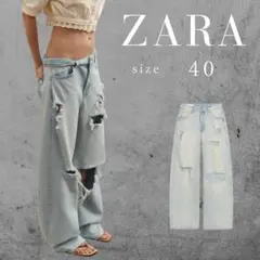 ZARA Z1975 ダメージ加工バギーレースデニムパンツ 32 - メルカリ