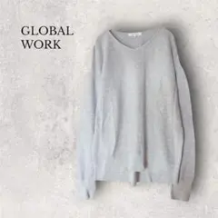 【美品】グローバルワーク コットン100% Vネックニット ライトグレー Mのサムネイル