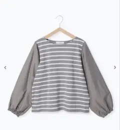 サマンサモスモス　ブルー　異素材切替ボーダーカットソー　Sグレー　カットソー