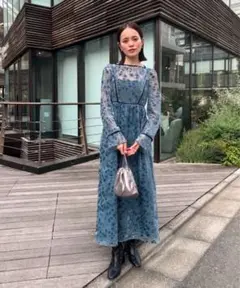 mystic 森川企画】花柄ベロアワンピース