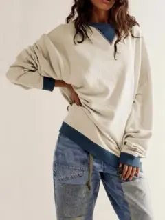 バイカラースウェットアイボリー系 ゆるっと可愛い ビッグシルエット 韓国コーデ