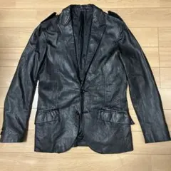 Green Label Relaxingヤギ革ブラックレザーミリタリジャケット