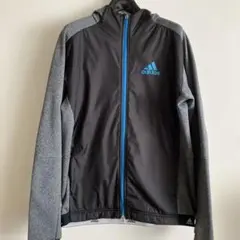adidas フルジップパーカー グレー/ブラック/ブルー