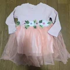 花柄刺繍ピンクフレアワンピース　80センチ