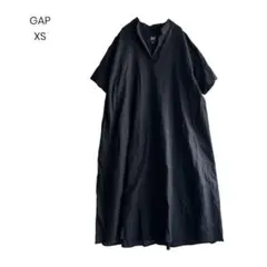 ギャップ ワンピース コットンリネン 綿麻 黒 半袖 Vネック XS 1151