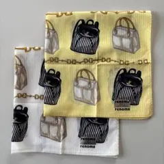 renoma バッグ柄 ハンカチ イエローホワイト　新品未使用ですが、2枚セット