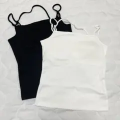 JUNOAH 【取り外し可】カップ付き変形キャミ ブラック ホワイト 2枚セット