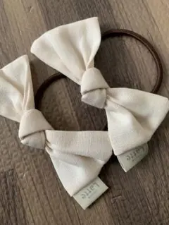 リボン付きヘアゴム クリーム色 2個セット