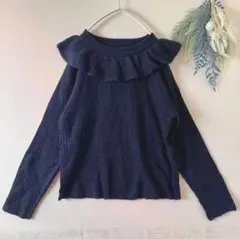 768【&.NOSTALGIA】襟フリル　フリルネック　ネイビー　M ニット