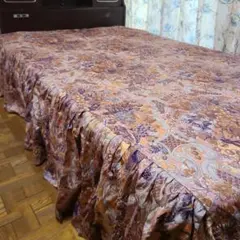 オレンジ系植物柄ベッドスカートカバー・ダブル用