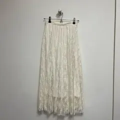 GU アイボリー ホワイト レース ロングスカート 花S