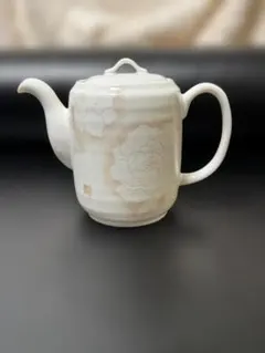 【美品】大仙 順子 陶芸 ティーポット 急須 牡丹 浮彫 白磁 和食器 茶器