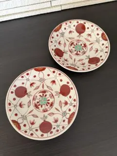 古伊万里 赤玉瓔珞紋 五寸皿 二客