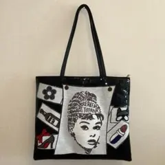 ミナペルホネン ハンドメイド縦長トートバッグ✨ネイビーブラック系