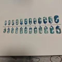 青と緑の雲模様ネイルチップ 24個セット