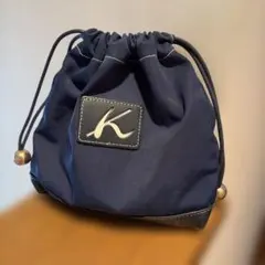 Kitamura 巾着ポーチ ネイビー ロゴパッチ
