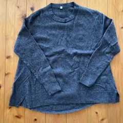 ダークグレー ヤクウール長袖ニット