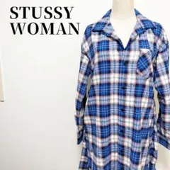 STUSSY WOMAN 長袖チェックシャツワンピース　ウエストヒモ付