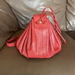 IL BISONTE レザー巾着型ショルダーバッグ レッド