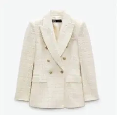 ☆ZARA★テーラードジャケット ツイード 金ボタン☆アイボリー S