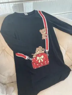 SHEIN クマプリント ブラックTシャツ 5Y