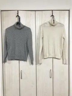 UNIQLO カシミヤタートルネックニットセーター 2点セット　グレーホワイト