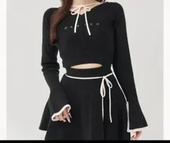 Darich ウエストオープンリボンデザインニットミニワンピース