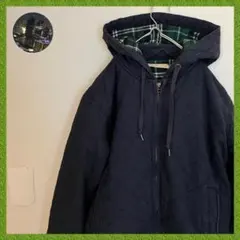 グローバルワーク分厚めキルティングアウターパーカーフーディージャンバーブルゾン紺