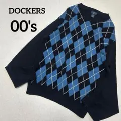 【高品質】00'sDOCKERSアーガイルハイゲージコットンニットセーター美品