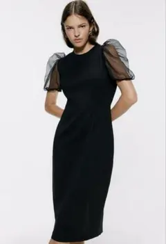 ZARA パフスリーブ ワンピース ブラック
