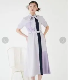 【レディアゼル】ボウタイバイカラープリーツワンピース