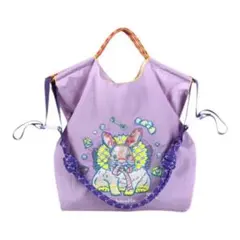 【刺繍 エコバッグ + ストラップ付き】紫龍うさぎ　M パープル