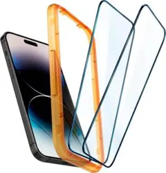 全面保護 ガラスフィルム iPhone 14 Pro 用 ガイド枠付き　2枚