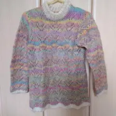 多色モヘアニット　手編みセーター
