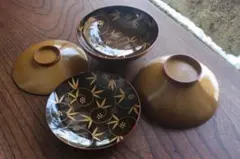 時代逸品！時代黒漆に優美な熨斗煮干蒔絵の映えるお椀2点（検輪島塗
