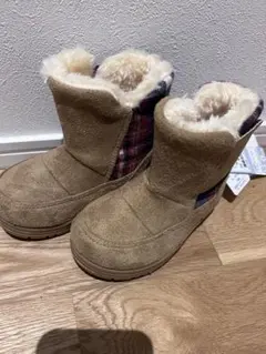 ムートンブーツ　淡茶　チェック柄　14センチ