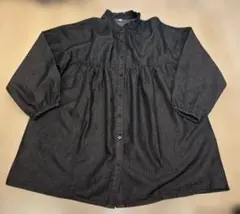 け*ぴ様 デニムシャツワンピ　ロング　羽織　スタンドカラー