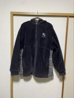BURBERRY LONDON ベロアフードジャケット XL ネイビー