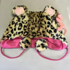 ヒョウ柄ファー帽子 ピンクキャラクター付き